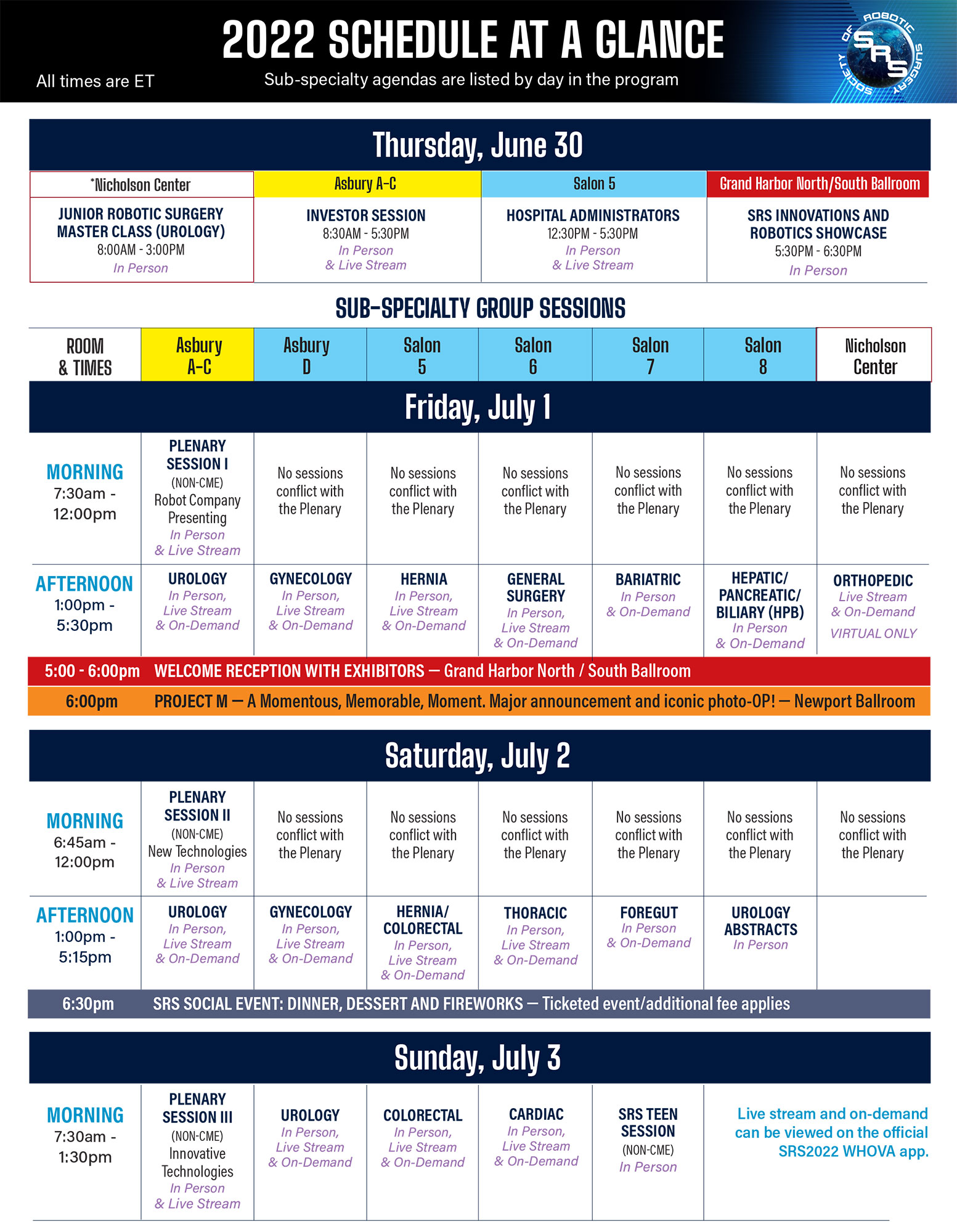 Schedule at a Glance SRS 2022